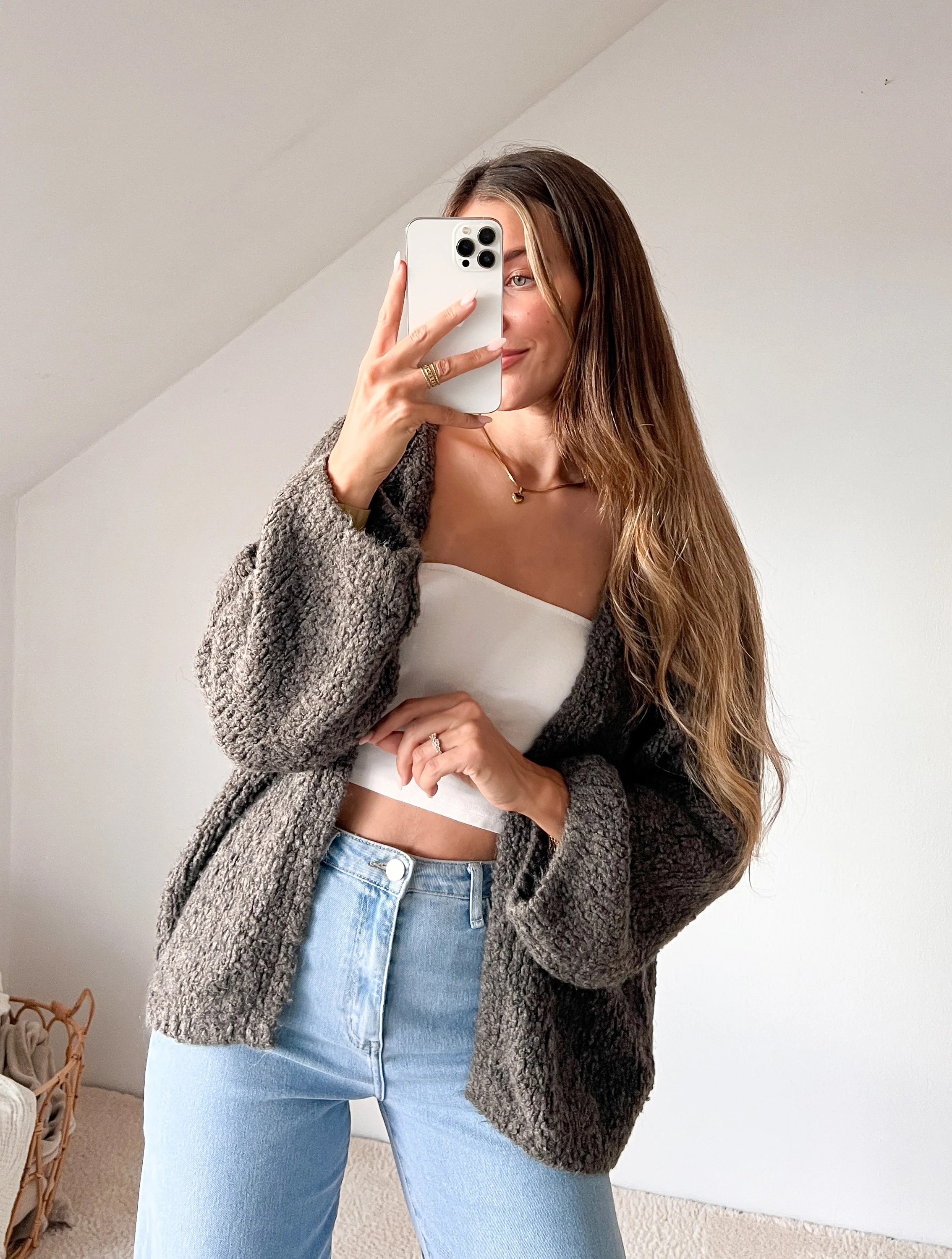 BOUCLE CARDIGAN ELDA - schlamm/grau